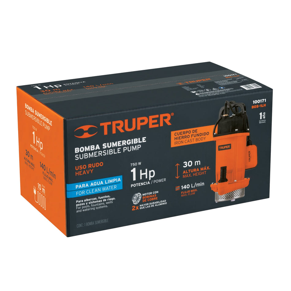 Bomba Sumergible Hierro Fundido Agua Limp 1 Hp Truper 100171