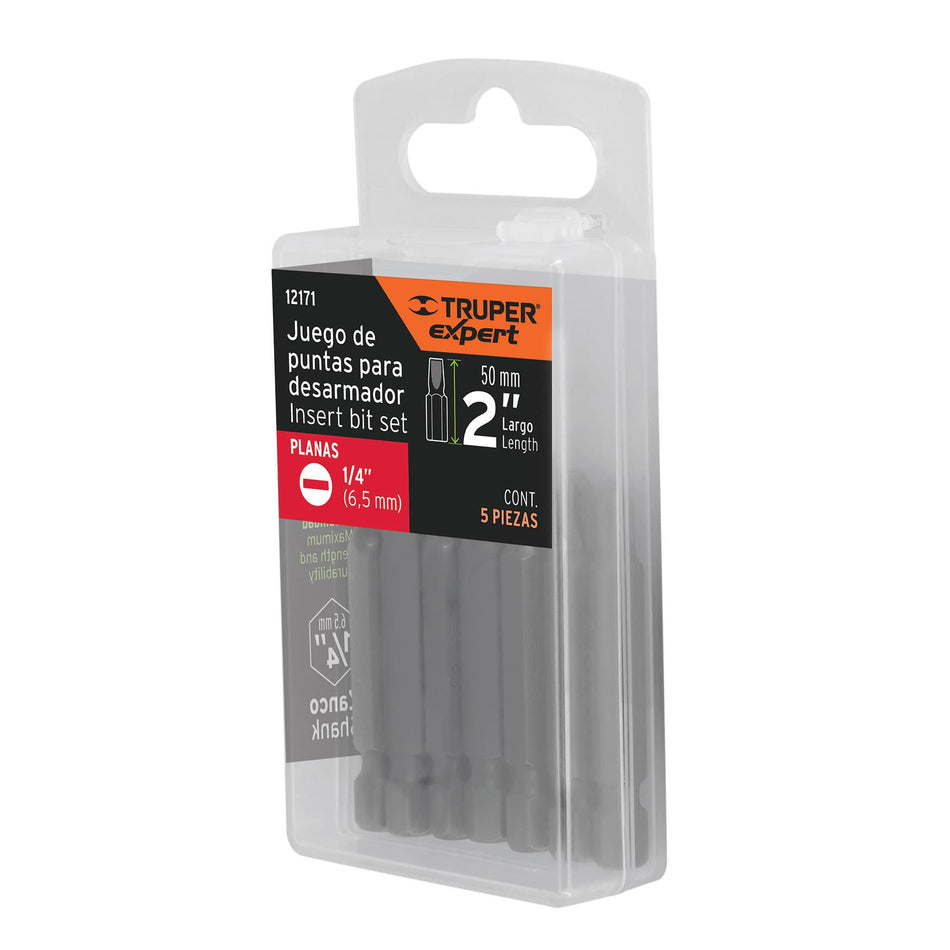 Estuche c/5 Puntas Planas de 1/4 Largo 12171 Truper