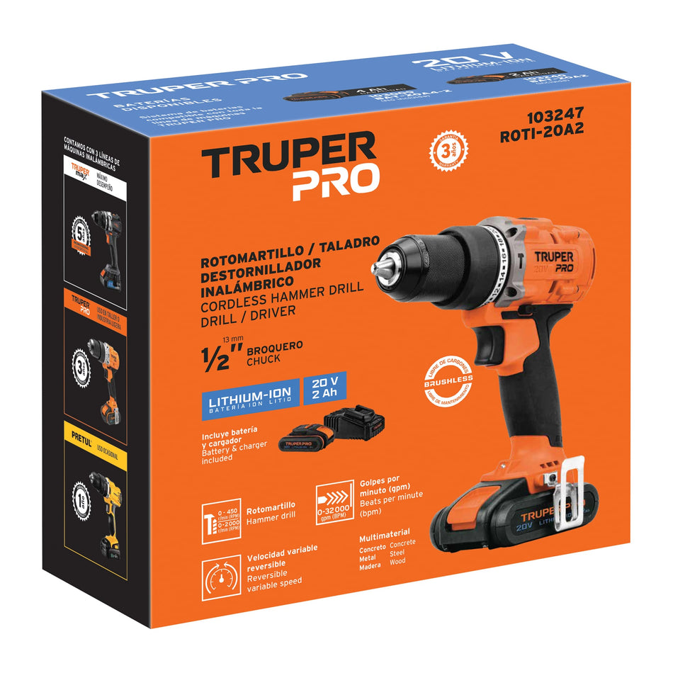 ROTOMARTILLO 1/2', 20V, 1 BATERÍA 2AH, 103247, TRUPER