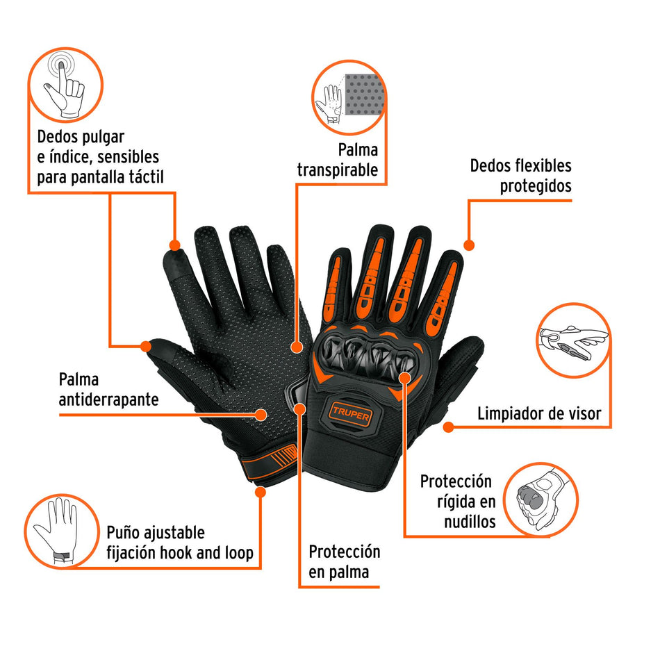 GUANTES M 103874 TRUPER PARA MOTOCICLISTA, CON PROTECCIÓN Y APTOS PARA PANTALLA TACTIL