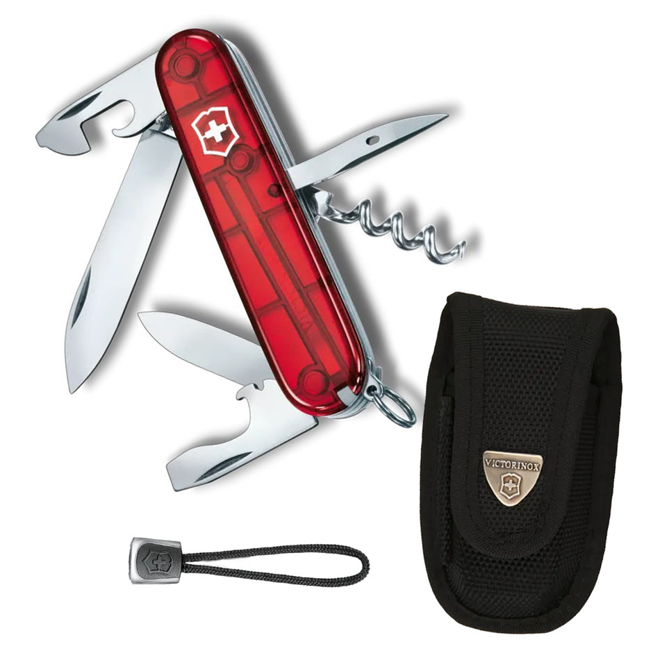 Navaja Spartan Rojo Transp. Victorinox Kit Funda Y Cordón