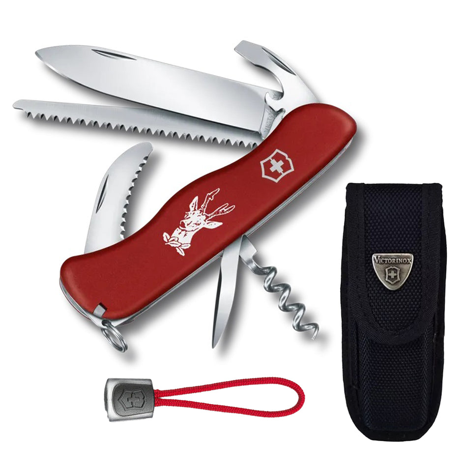 Victorinox Navaja Hunter Roja Con Funda Y Cordón Rojo