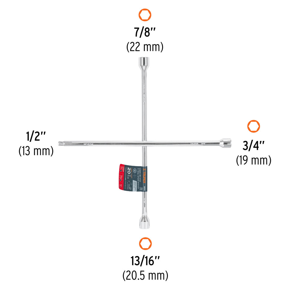 Llave De Cruz 20' con Entrada Dado 1/2' Truper 18024