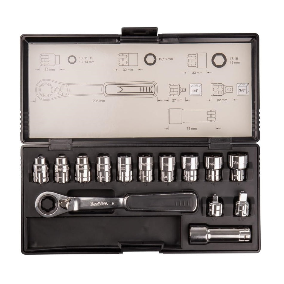 Juego De 14 Pzas Dados Y Matraca B-65595 Makita