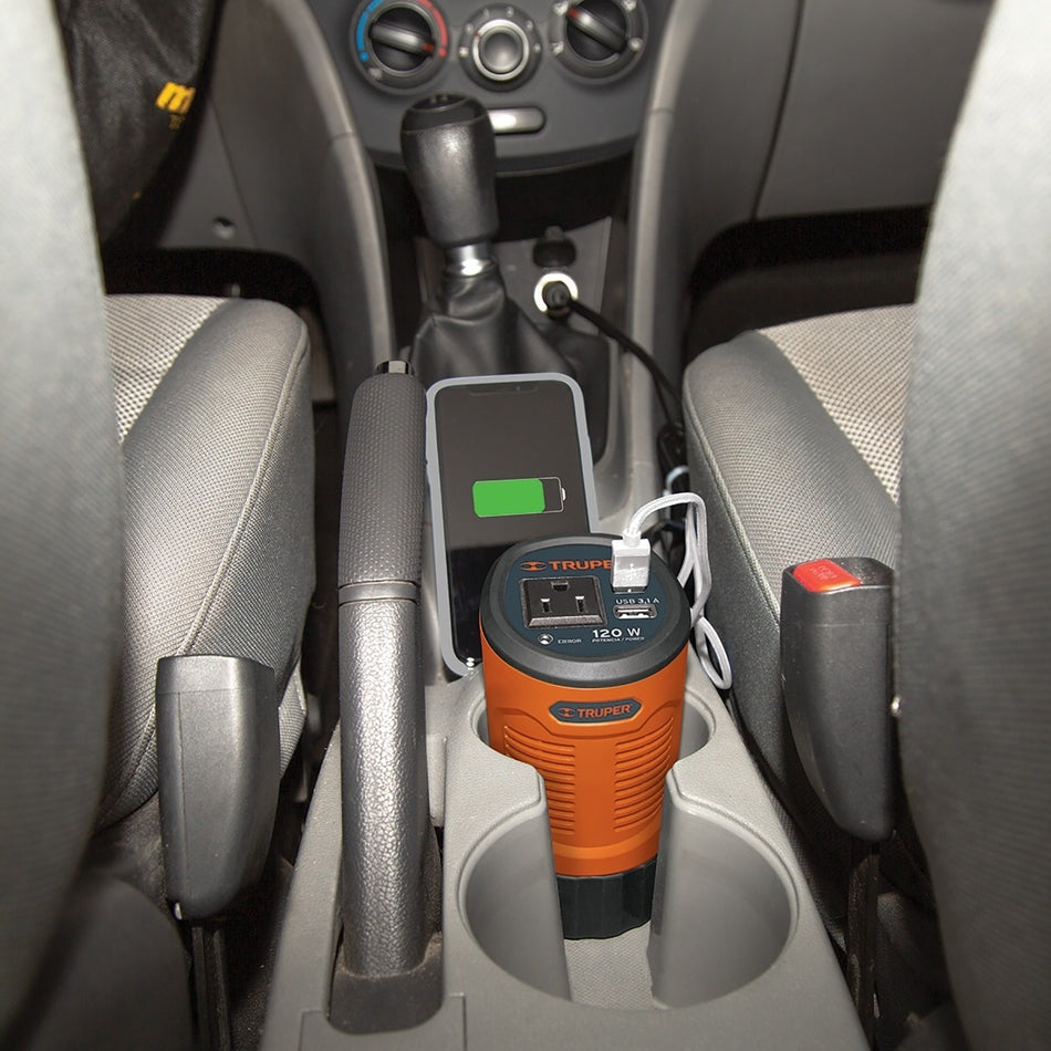 Inversor De Corriente Para Carro Tipo Vaso 120 W Truper