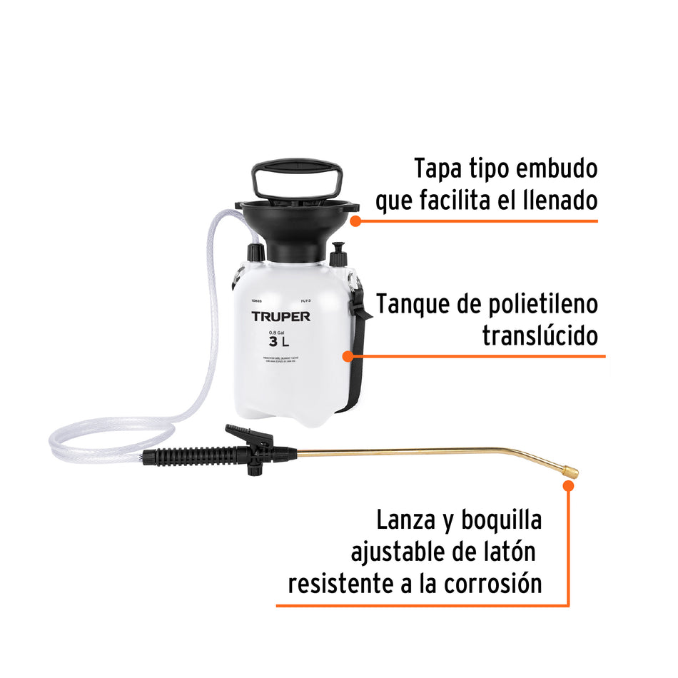 Aspersora Fumigador Manual Agrícola 3 Litros Truper 10835