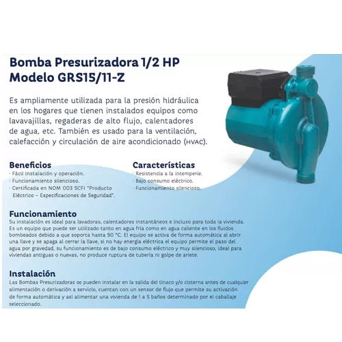 Bomba Presurizadora 1/2 Hp Rotoplas 320068