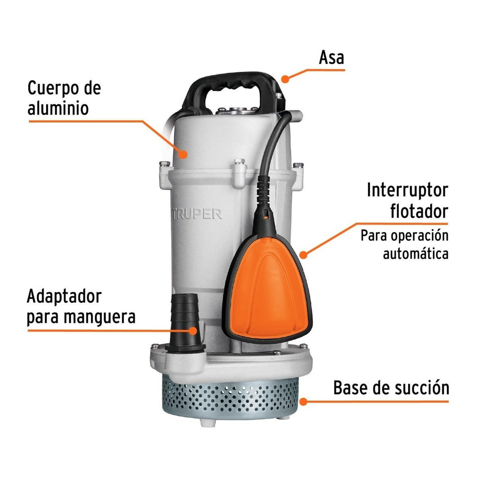 Bomba Sumergible Metálica P/agua Limpia Truper Uso Rudo 1 Hp 15003