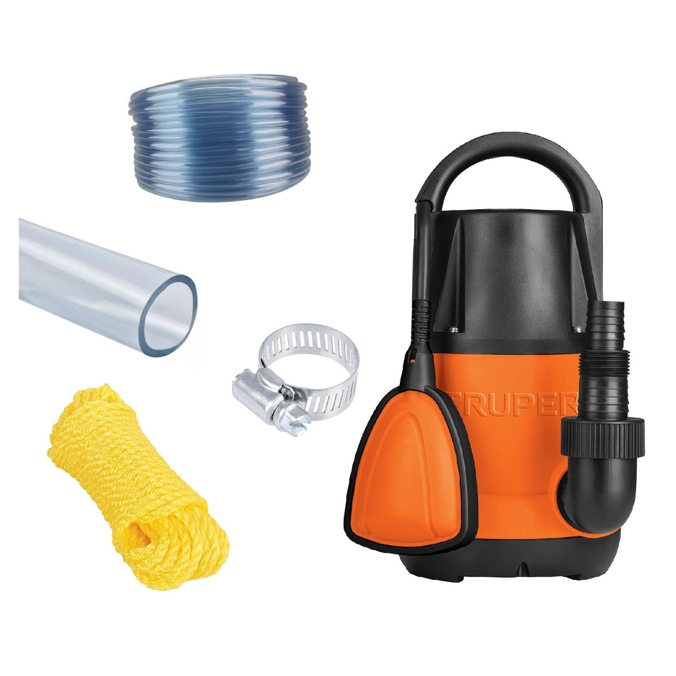Bomba Sumergible Plástica 1/2 HP Agua Limpia Truper Equipada