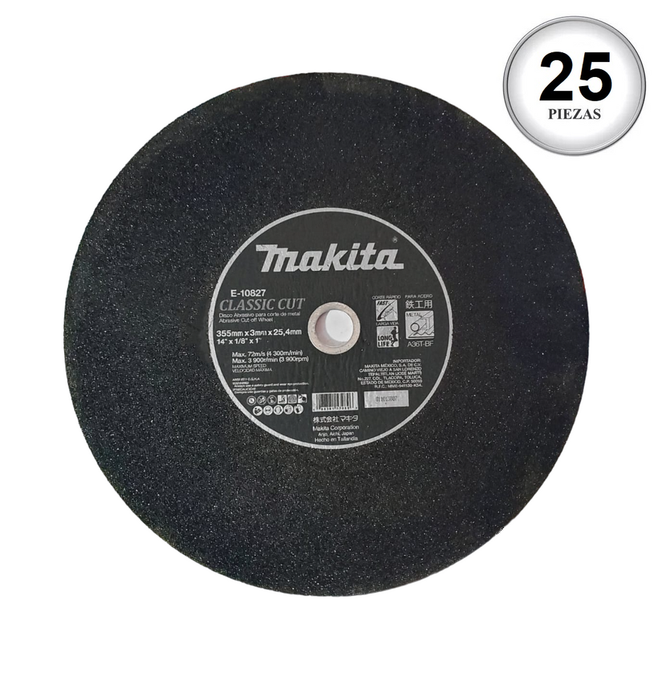 Disco Abrasivo Corte Metal 14 25 Piezas E-10827-25 Makita
