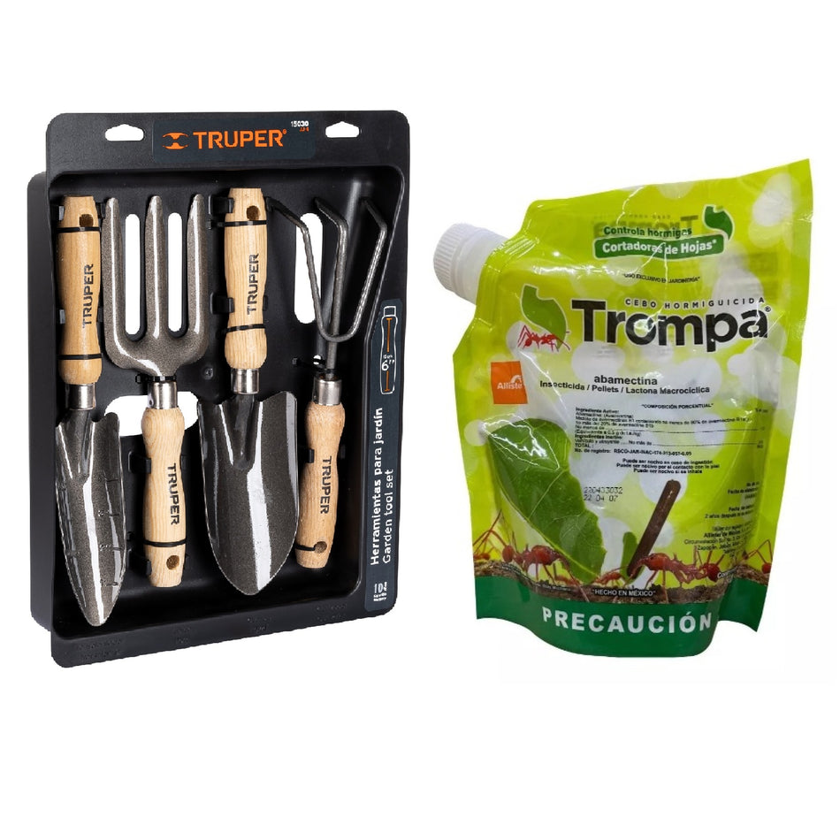 Herramientas Para Jardín 4Pz Truper con Hormiguicida Trompa