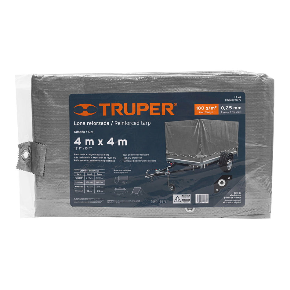 Lona Gruesa Reforzada Gris 4 X 4 Metros Truper 10773