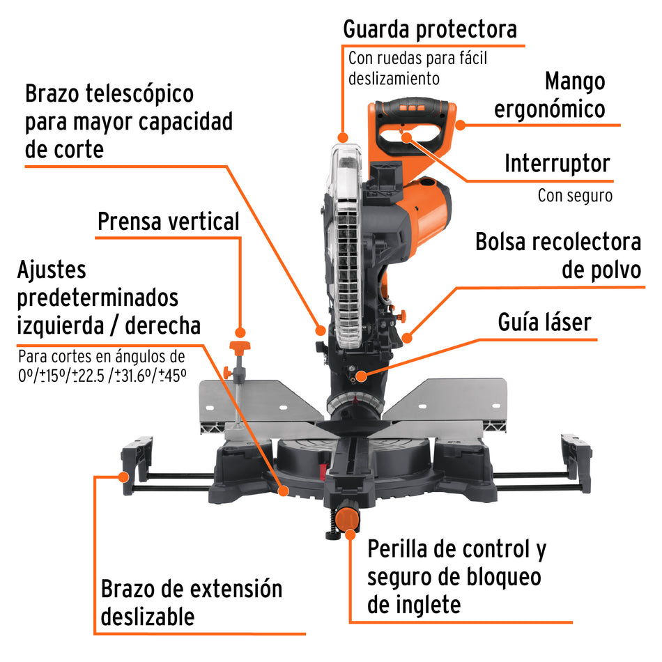 Sierra de Inglete Telescópica 12″ De 2000W Truper 103235