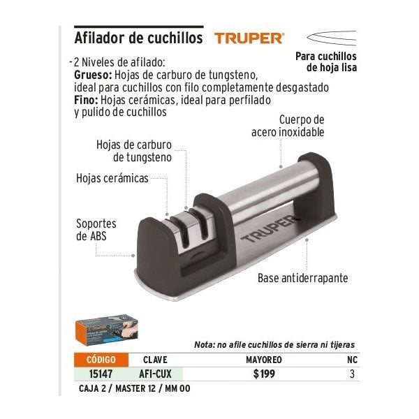 Afilador De Cuchillos Cuerpo Acero Inoxidable Truper 15147