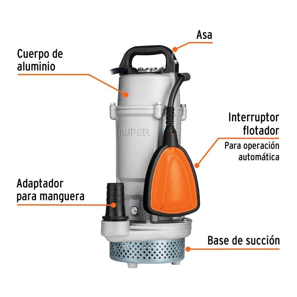 Bomba Sumergible Metálica P/agua Limpia Truper U/rudo 1/2 Hp 15001