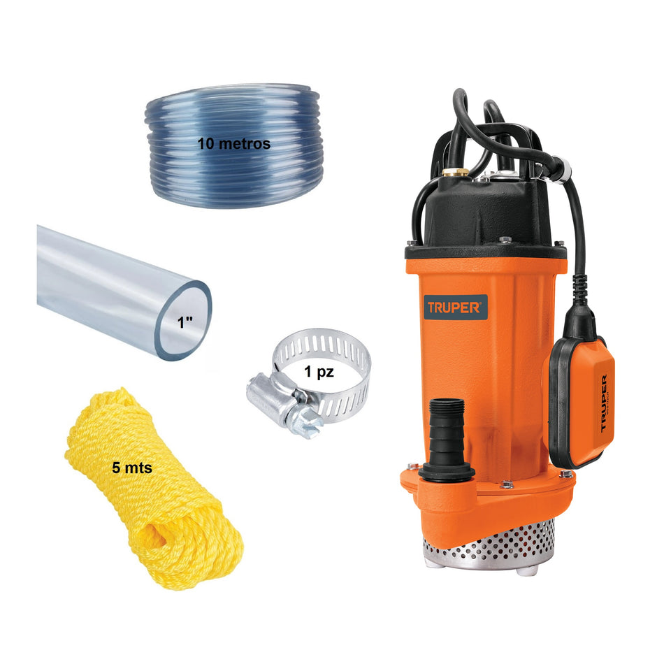 Bomba Sumergible 1/2 HP Agua Sucia Kit Equipada Truper