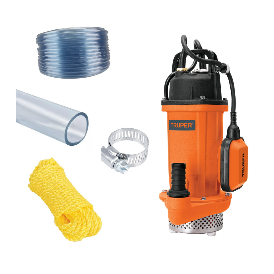 Bomba Sumergible 1/2 HP Agua Sucia Kit Equipada Truper