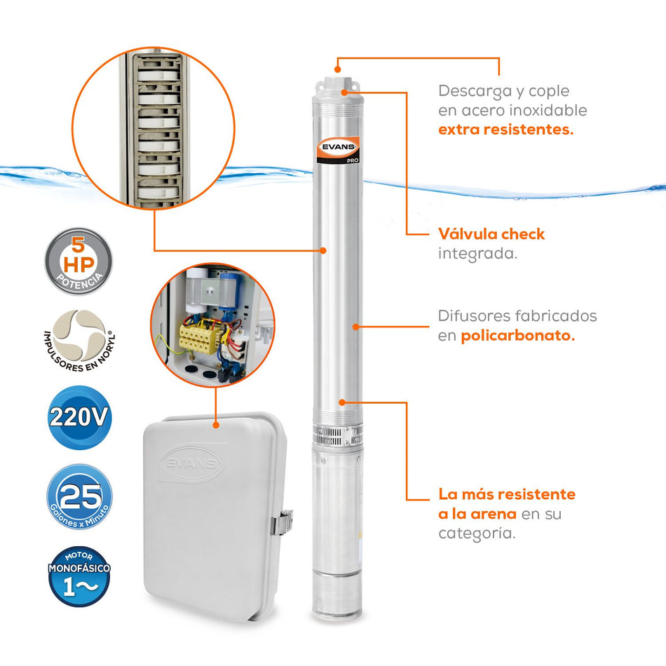 Bomba Sumergible 25 GPM 5HP K-SD425ME500G3 Evans