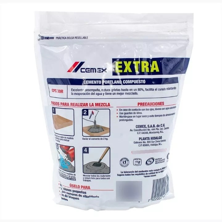 Cemento Gris Extra Porland Reparador Grietas 2kg Cemex