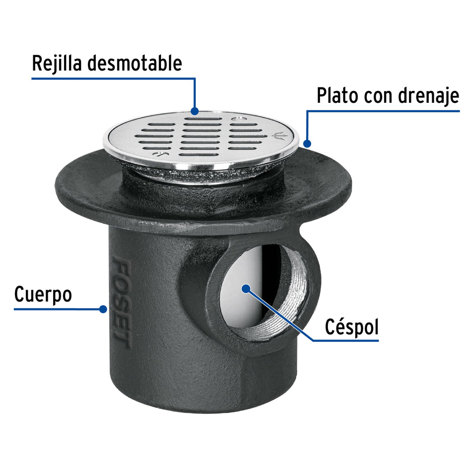 Coladera De Hierro Boca Para Piso Rejilla Inoxidable 45301