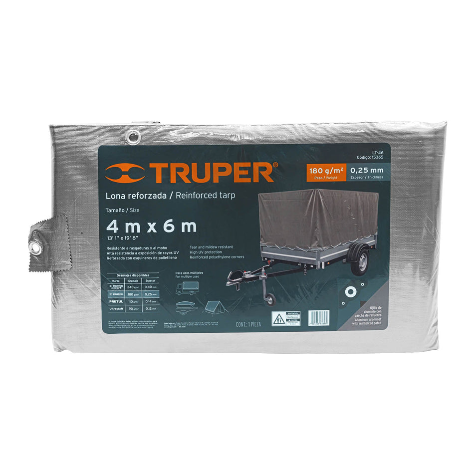 Lona Gruesa Reforzada Gris 4 X 6 Metros Truper 15365