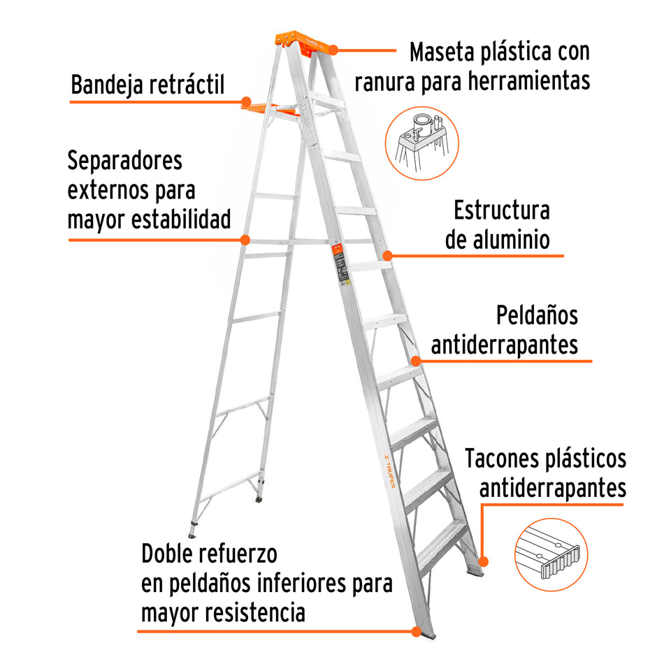 Escalera De Tijera 9 Peldaños Tipo Ii Con Bandeja Truper 10436