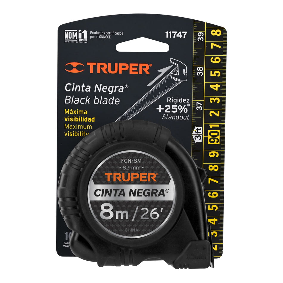 Flexómetro Cinta Negra Truper 8 M Cinta 27 Mm 11747