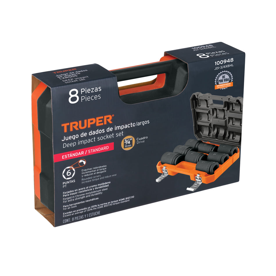 Juego De 8 Dados Largos Cuadro 3/4″ Std 100948 Truper