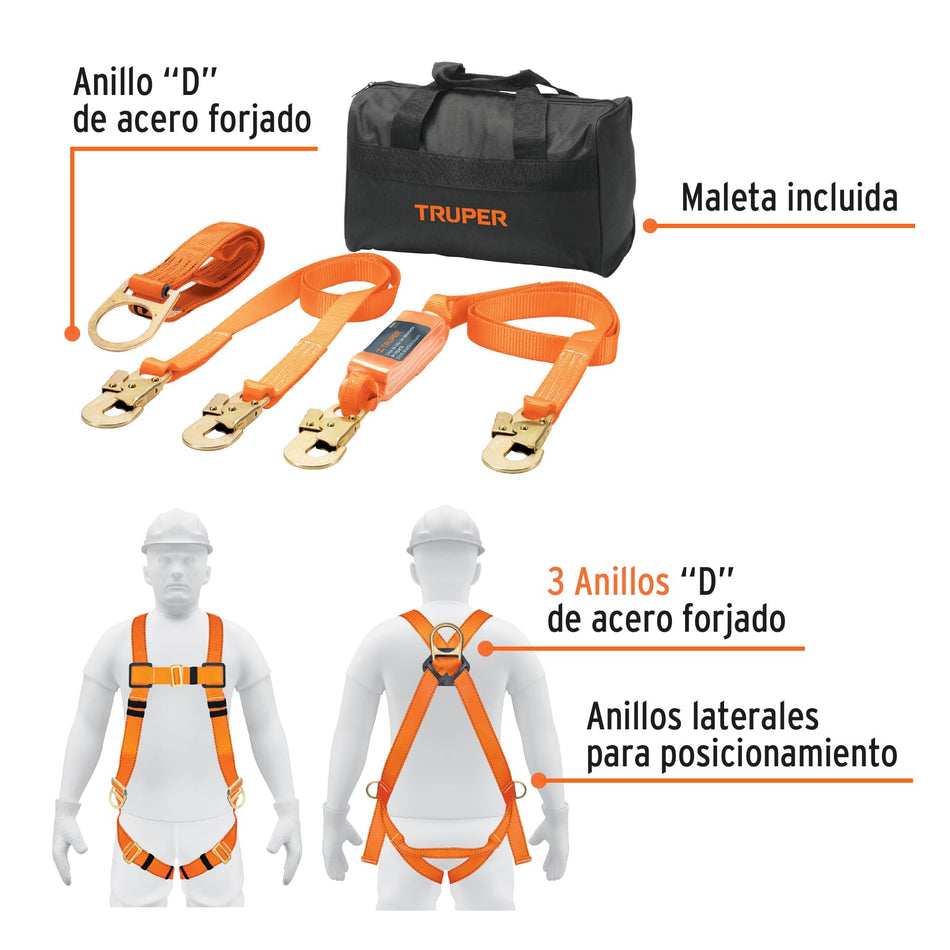 Kit Contra Caídas Arnés De Tres Anillos Truper 100889