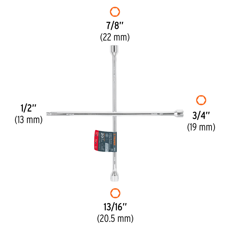 Llave De Cruz 20' con Entrada Dado 1/2' Truper 18024