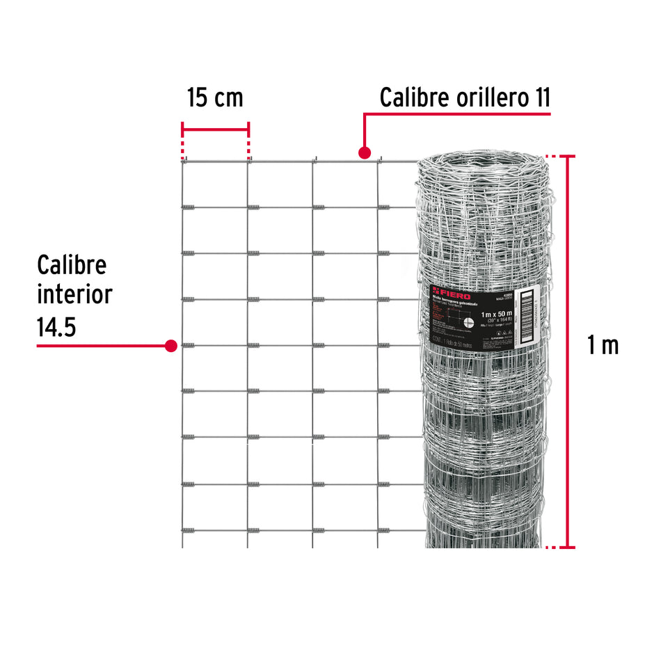 Malla Borreguera Ganadera 1m x 50m Acero Galvanizado