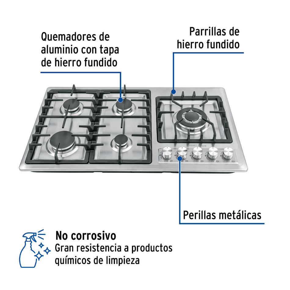 Parrilla Empotrable 5 Quem. Acero Inoxidable 48319