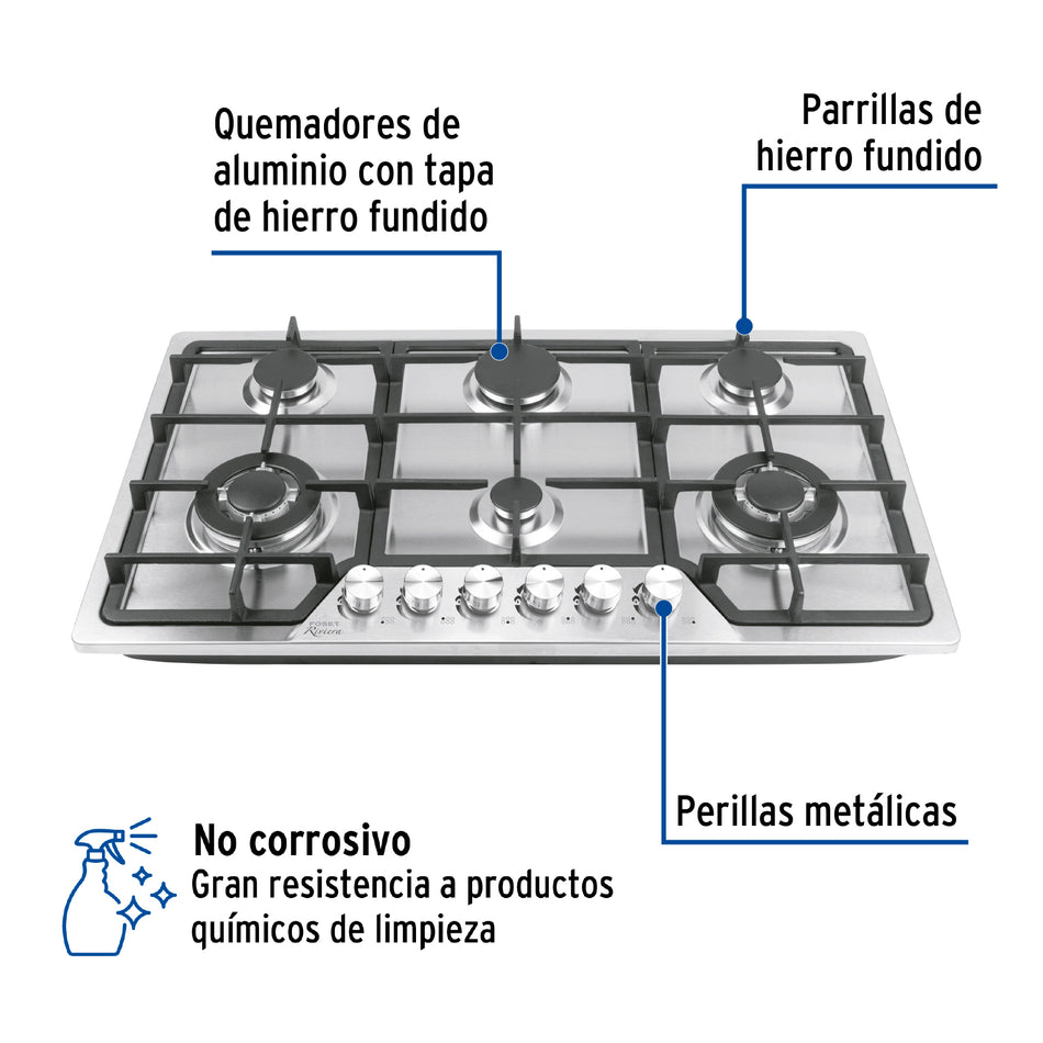 Parrilla Empotrable 6 Quemadores Lateral Inoxidable 48315