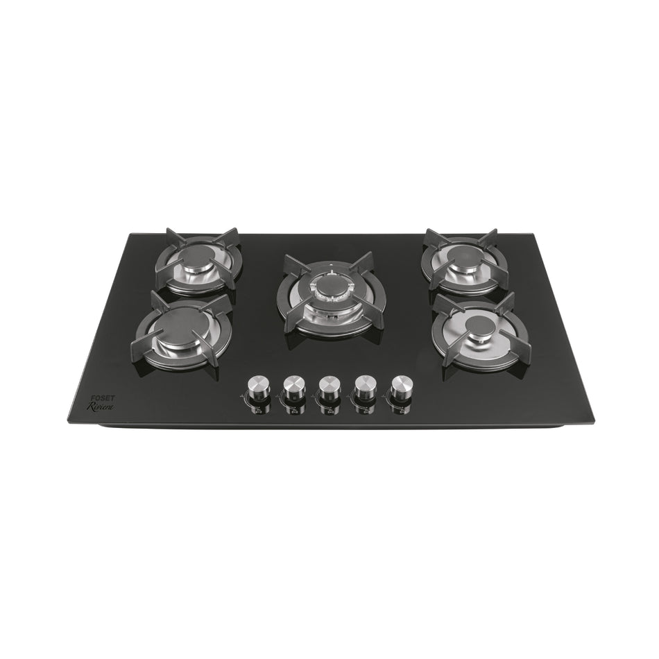 Parrilla Gas Empotrable 90cm, 5 Quem, Vidrio Negro, 46248