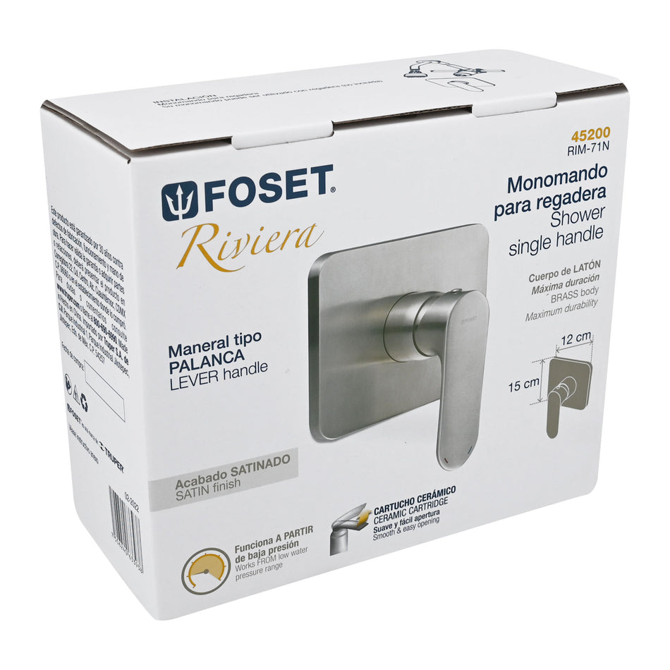 Monomando Para Regadera Satín Riviera 45200 Foset