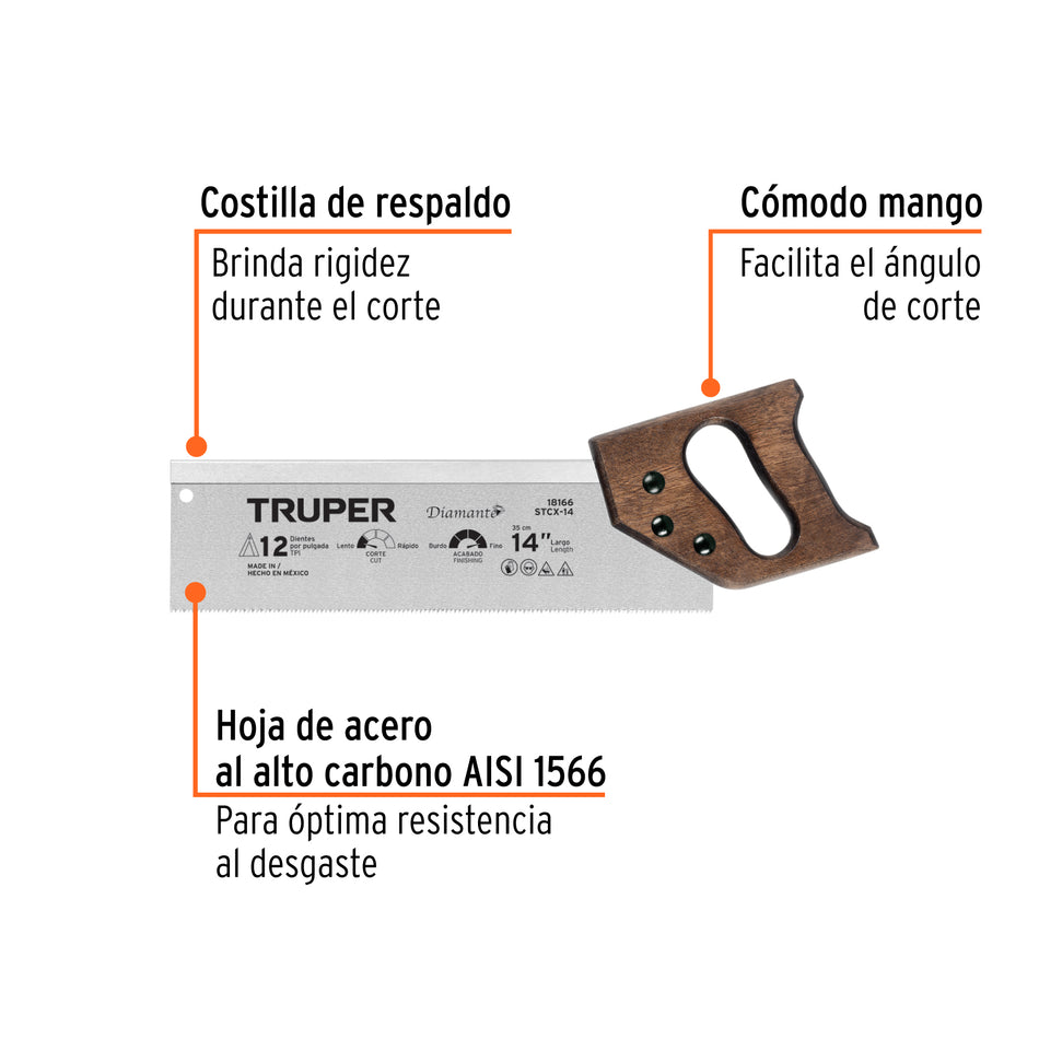 Serrucho De Costilla 14″ Diamante 12 DPP 18166 Truper