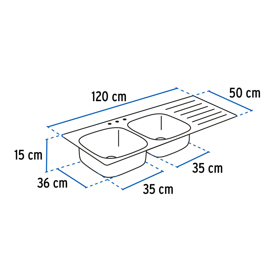 Tarja De Empotrar 120x50cm Doble Tina Izquierda 47022 Foset