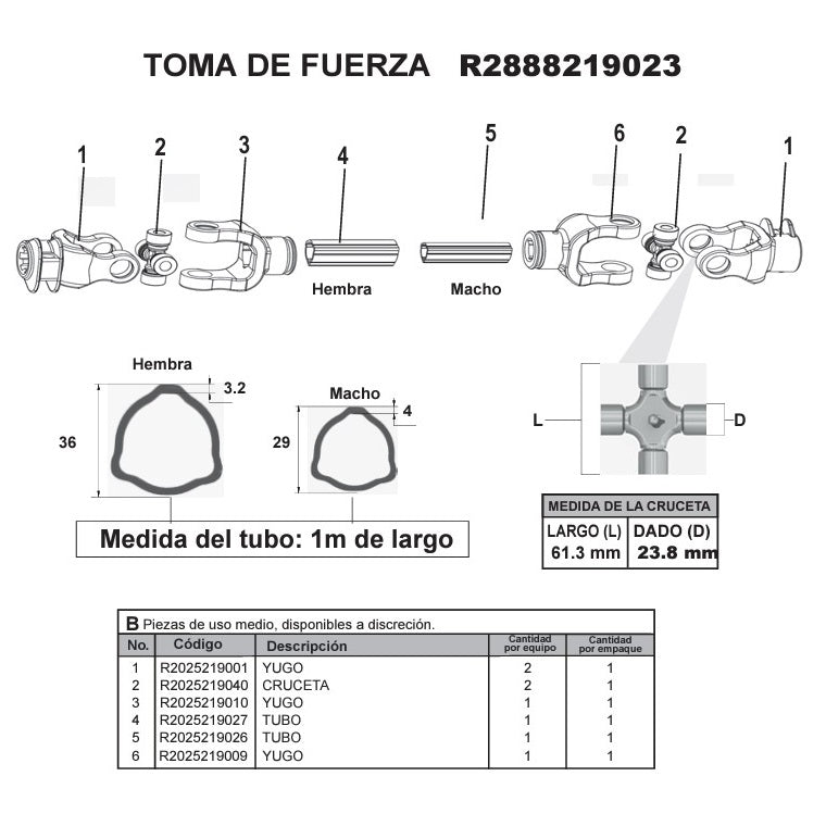 Toma de Fuerza Corta 64 cm R2888219023 Swissmex