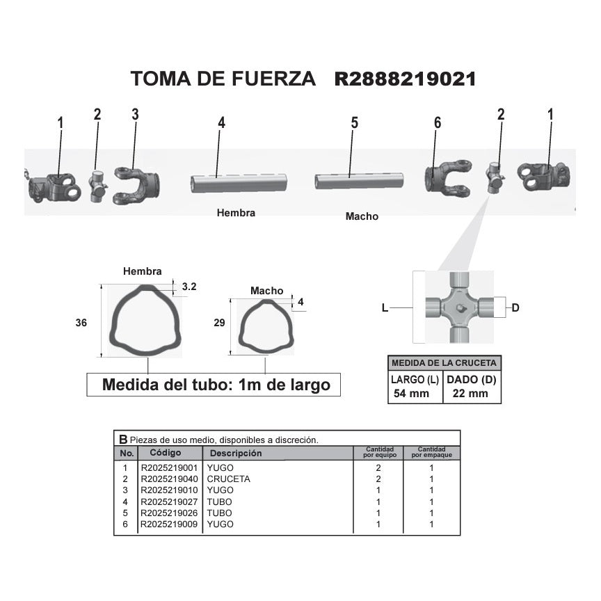 Toma de Fuerza Larga 85 cm R2888219021 Swissmex