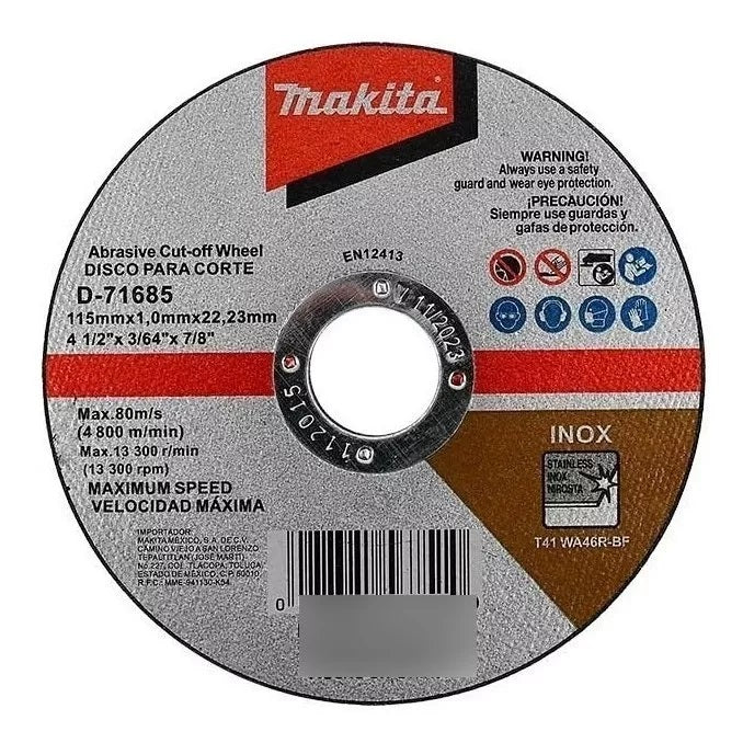 Discos Corte Para Metal 4-1/2'' Inox. 50pz D-71685 Makita