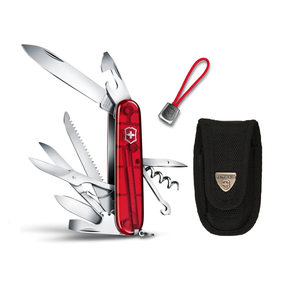 Navaja Huntsman Rojo Transp. Victorinox Kit Funda Y Cordón