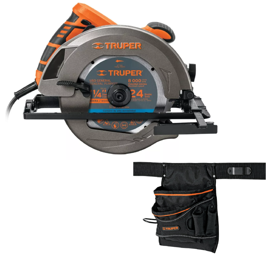 Sierra circular 7-1/4″, 1750W TRUPER + Porta herramientas