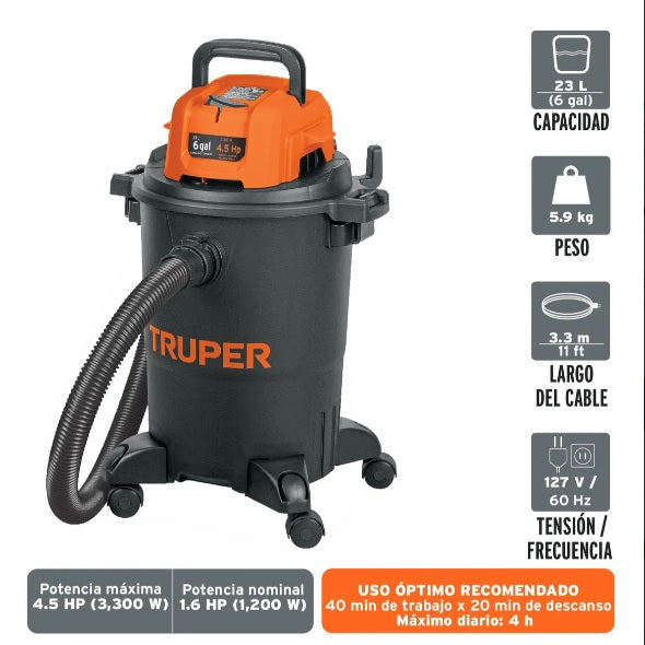 Aspiradora Sólidos y Líquidos de 6 Gal Negra 102964 Truper