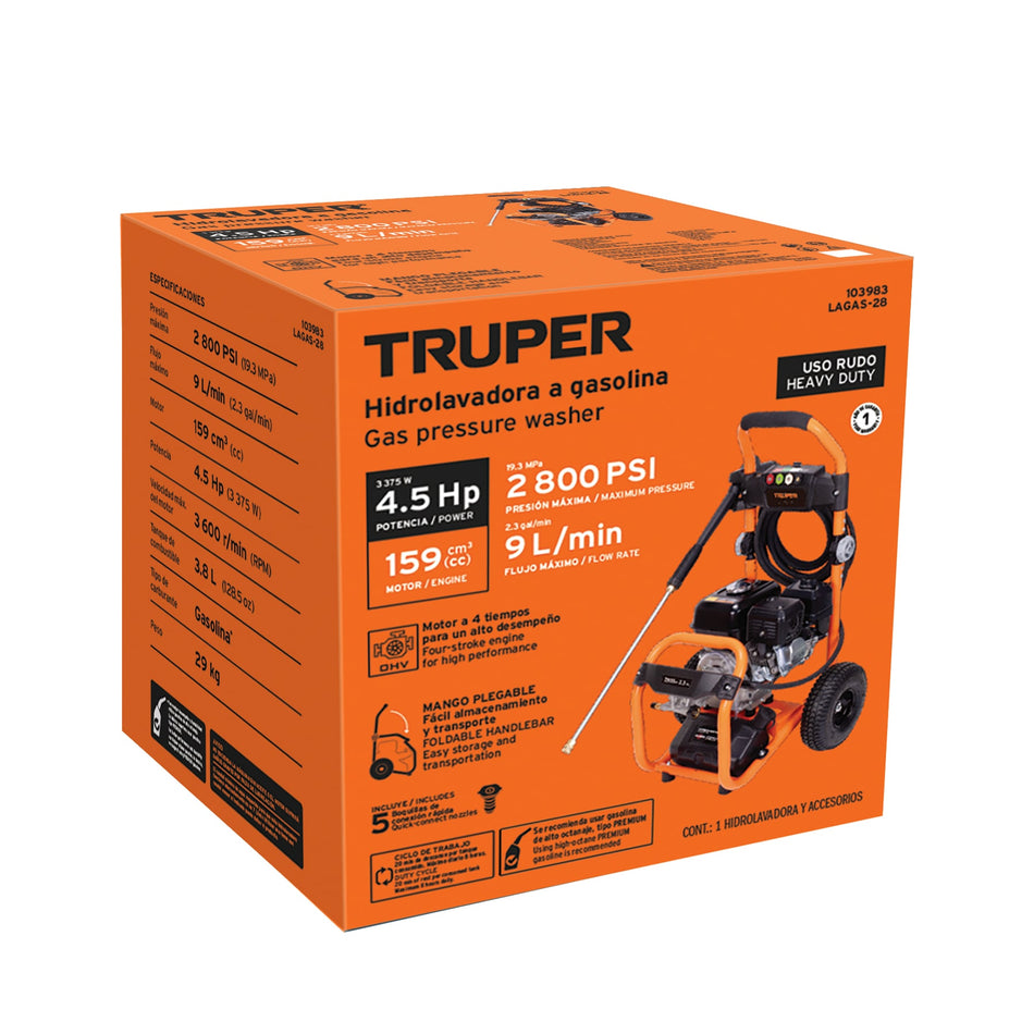 Hidrolavadora con Motor Gasolina 5HP 103983 TRUPER