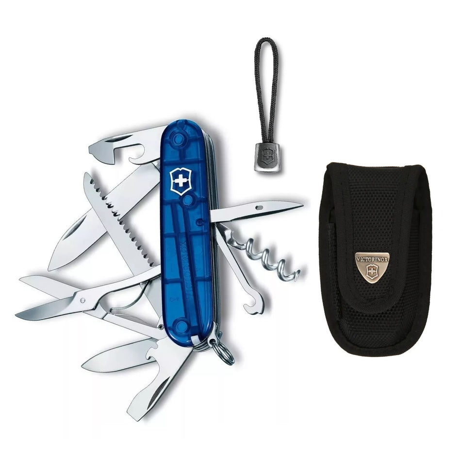 Navaja Huntsman Azul Transp. Victorinox Kit Funda Y Cordón