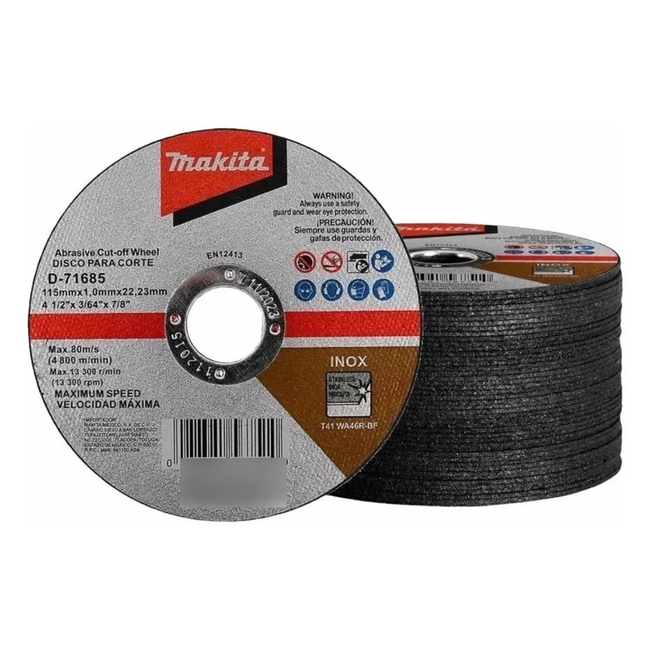 Discos Corte Para Metal 4-1/2'' Inox. 50pz D-71685 Makita