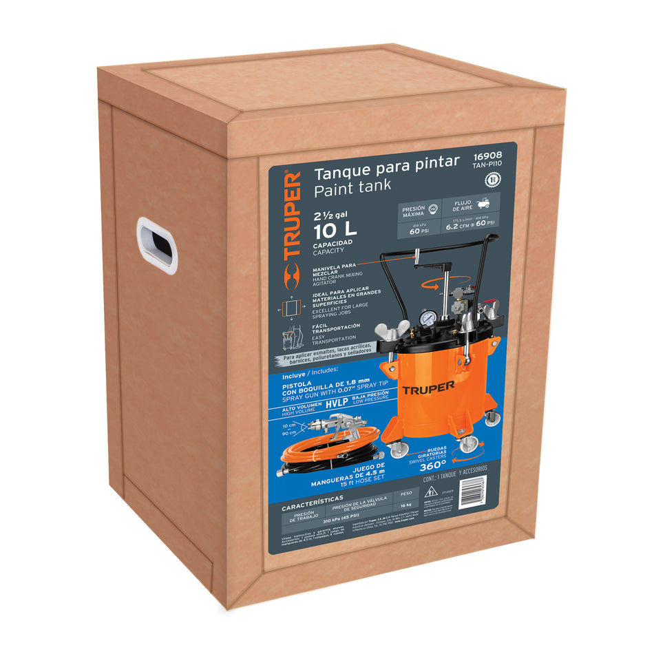 Tanque Para Pintura Con Manguera Y Pistola, 10 Litros 16908