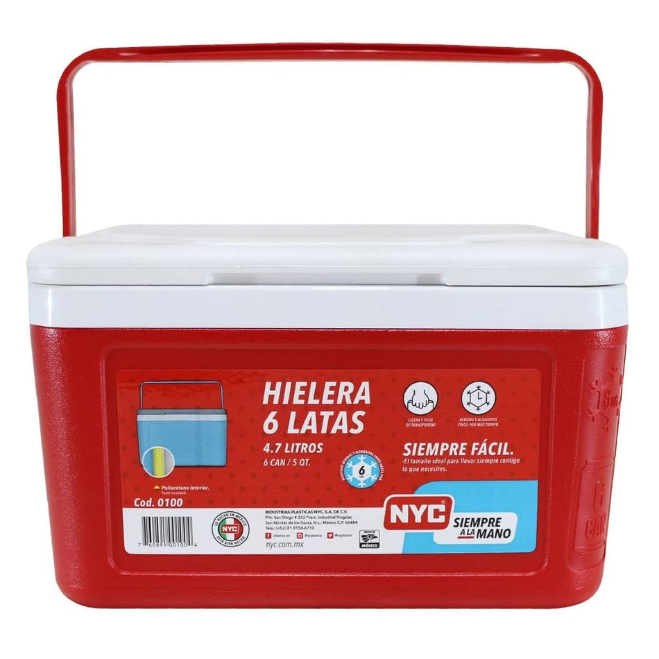 Mini Hielera Térmico Portátil 5 Qt Rojo 6 Latas 0100 Nyc