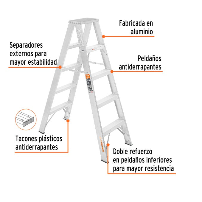 Escalera Tijera Doble, Tipo ll, 4 Escalones, Truper 10495