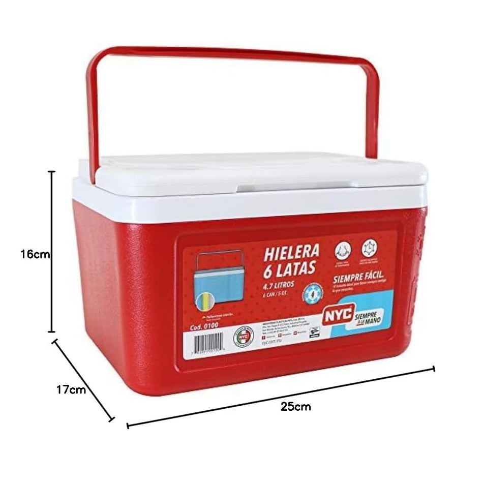 Mini Hielera Térmico Portátil 5 Qt Rojo 6 Latas 0100 Nyc